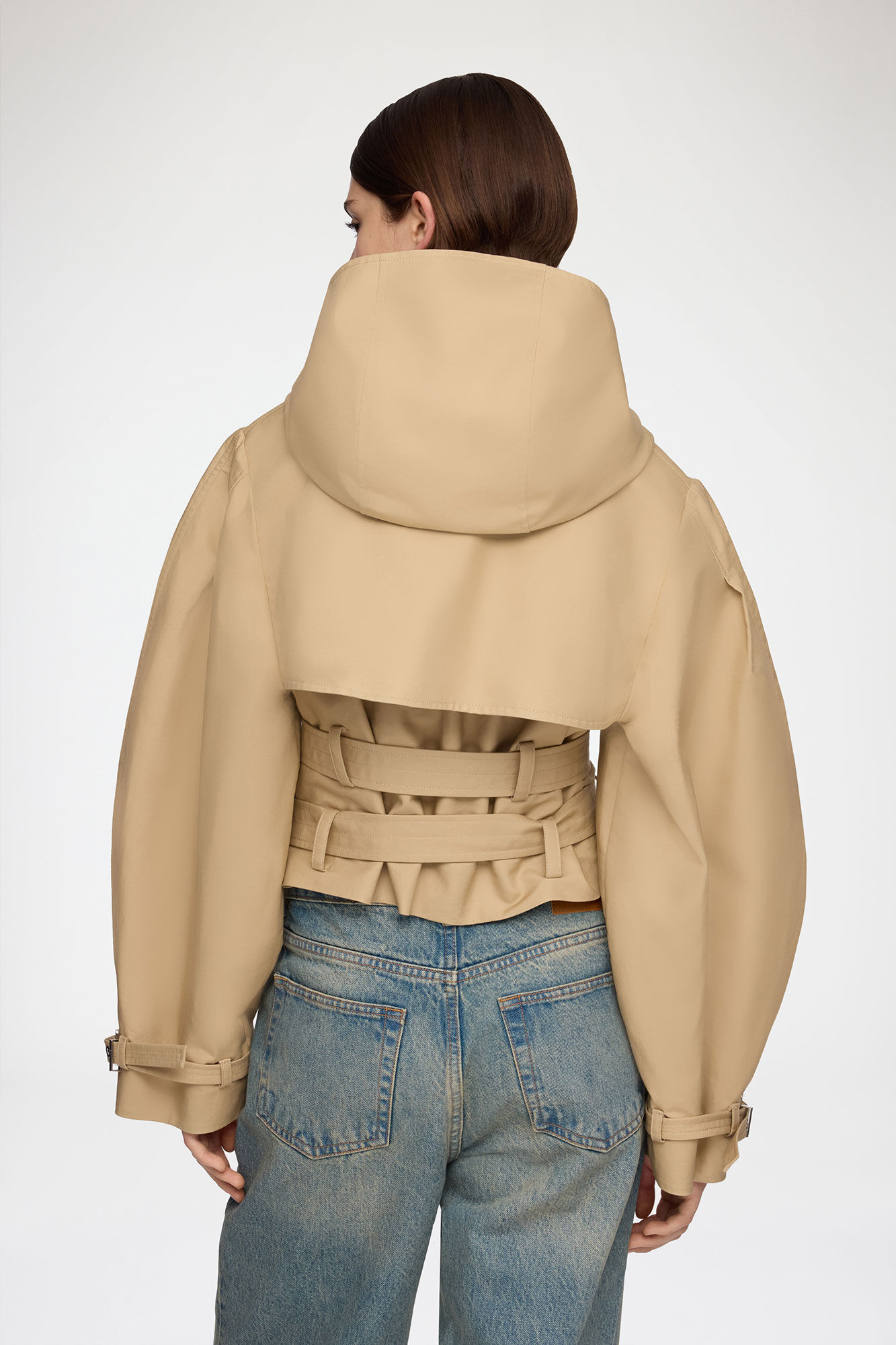 Trench Jacket in Double Cotton, Organic Cotton, in colour Warm Sand - 3 - GANNI