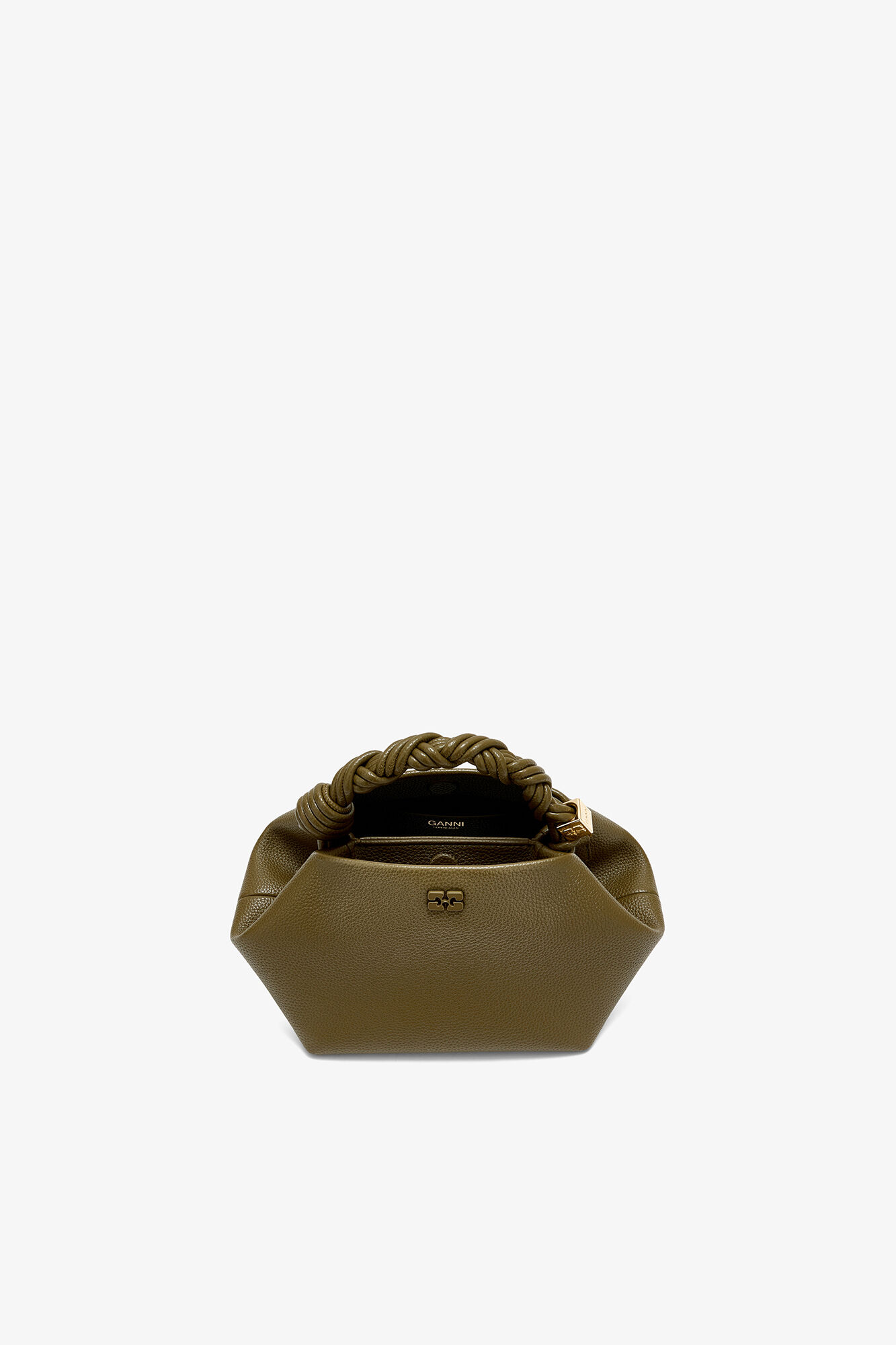 Small Bou Bag in Grained Green, Recycled Polyester, in colour Military Olive - 3 - GANNI