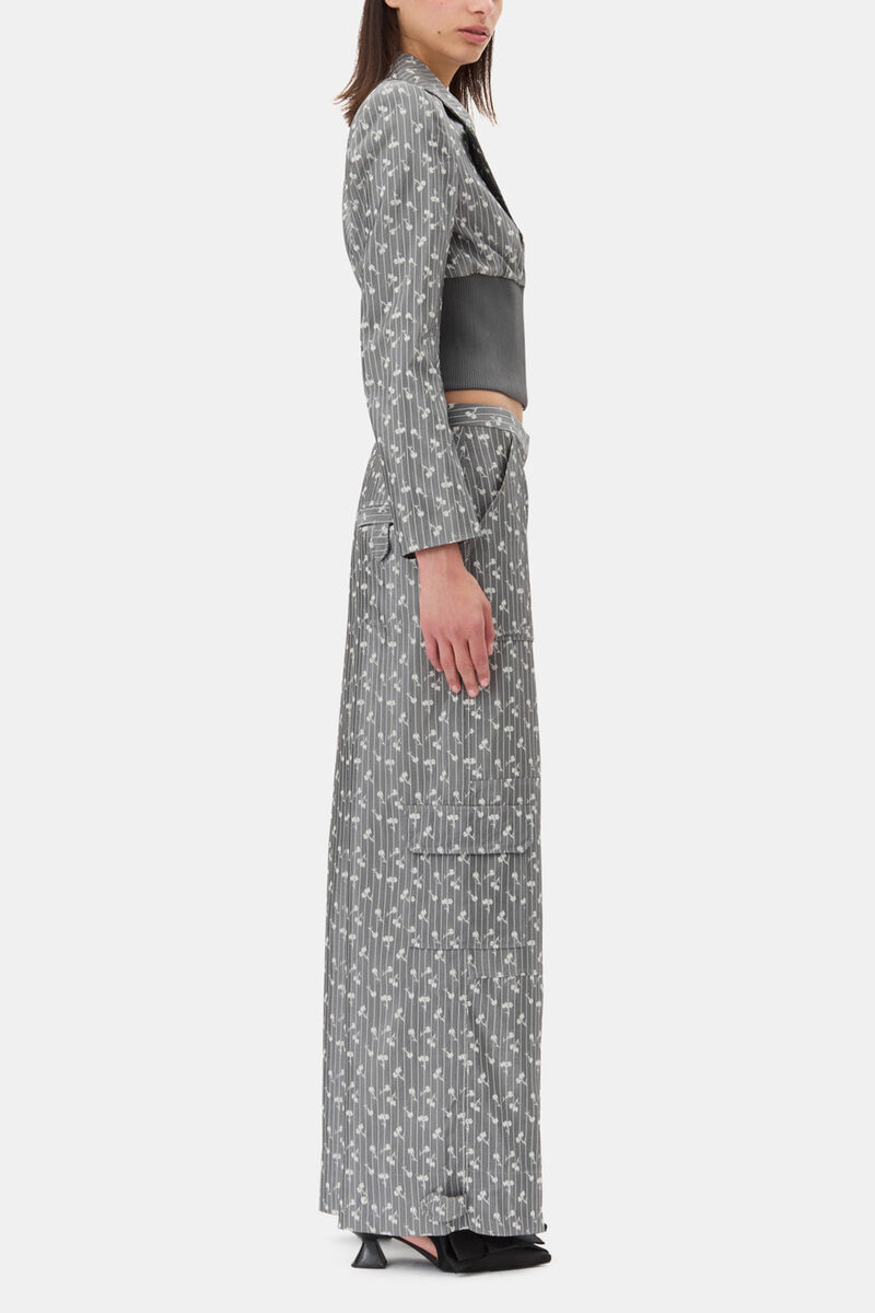 Grey Jacquard Cropped Blazer, Acetate, in colour Smoked Pearl - 3 - GANNI