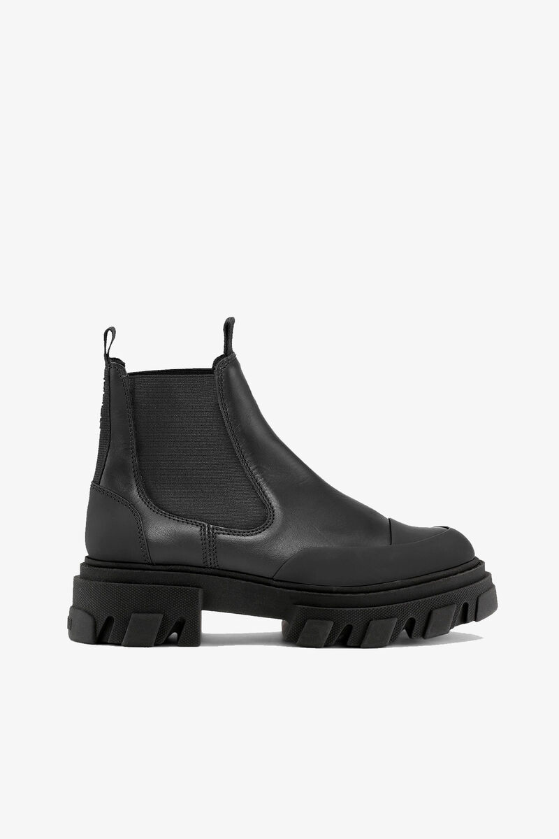 Black Cleated Low Chelsea Boots, Calf Leather, in colour Black - 1 - GANNI