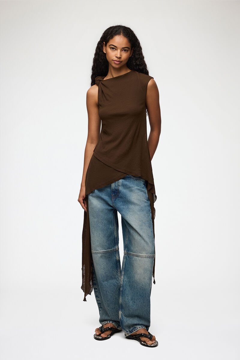 Top in Marl Mesh, Recycled Polyester, in colour Demitasse - 4 - GANNI