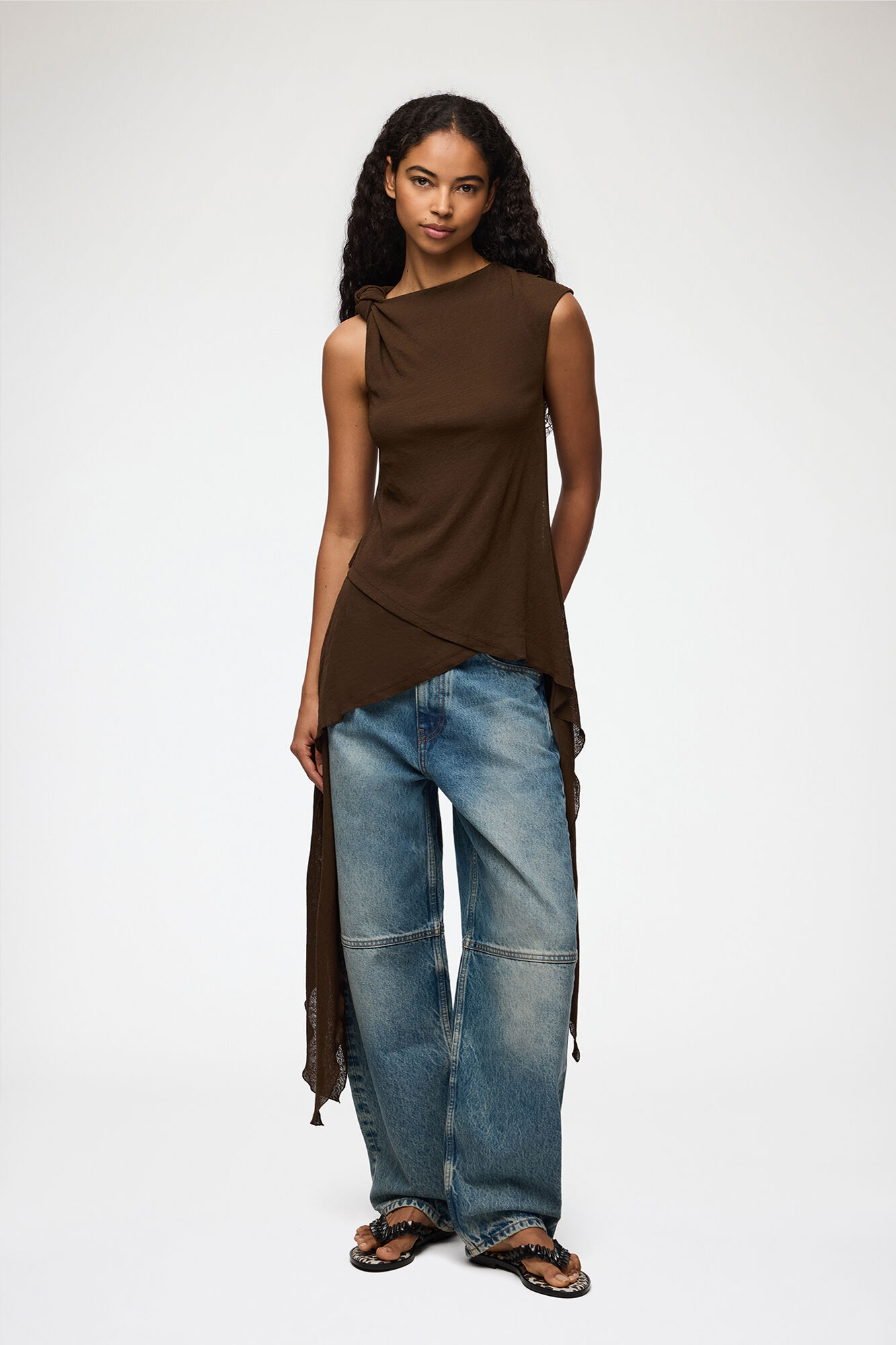 Top in Marl Mesh, Recycled Polyester, in colour Demitasse - 4 - GANNI