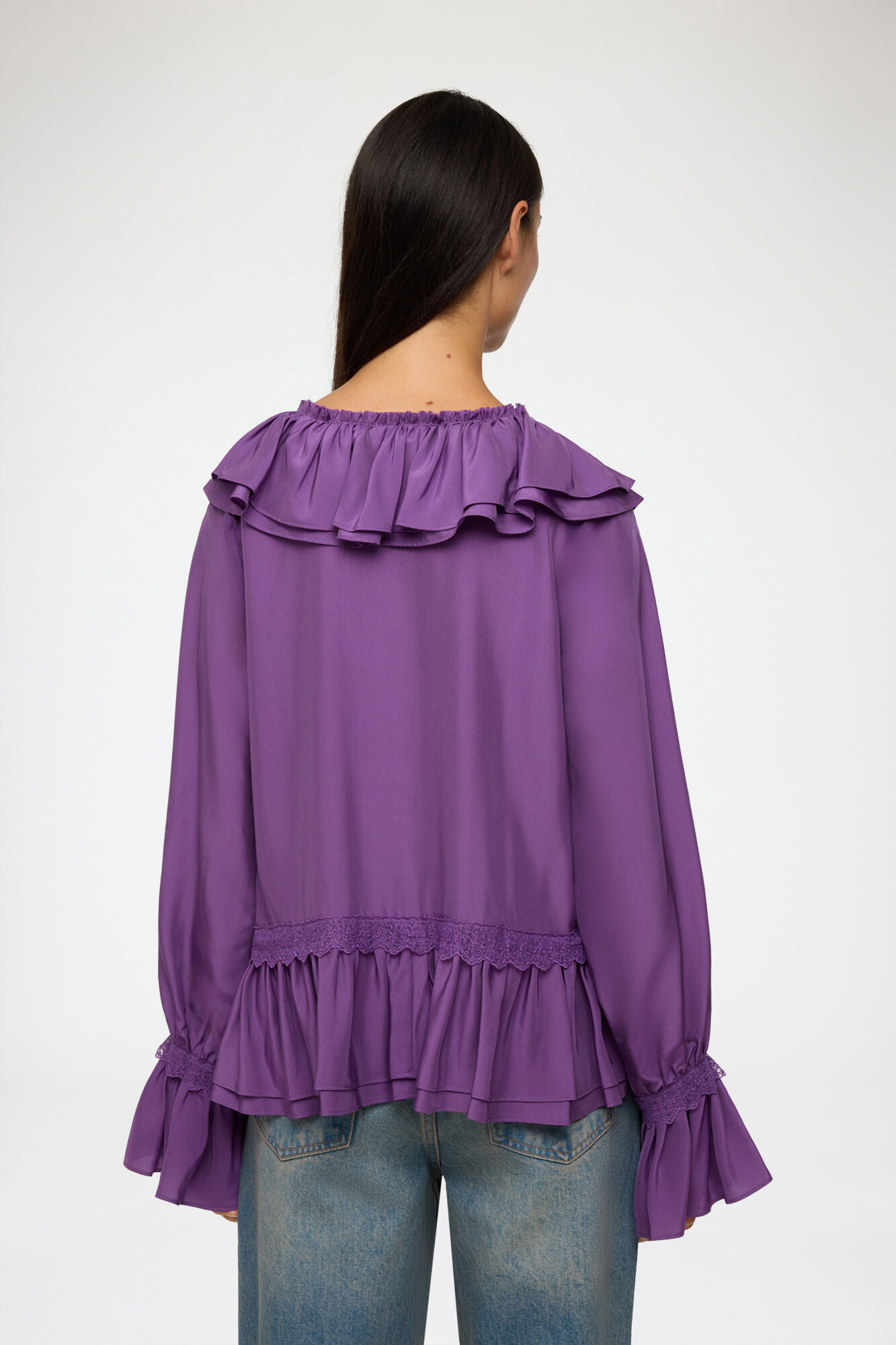 Blouse in Viscose Silk, Viscose, in colour Bright Violet - 3 - GANNI