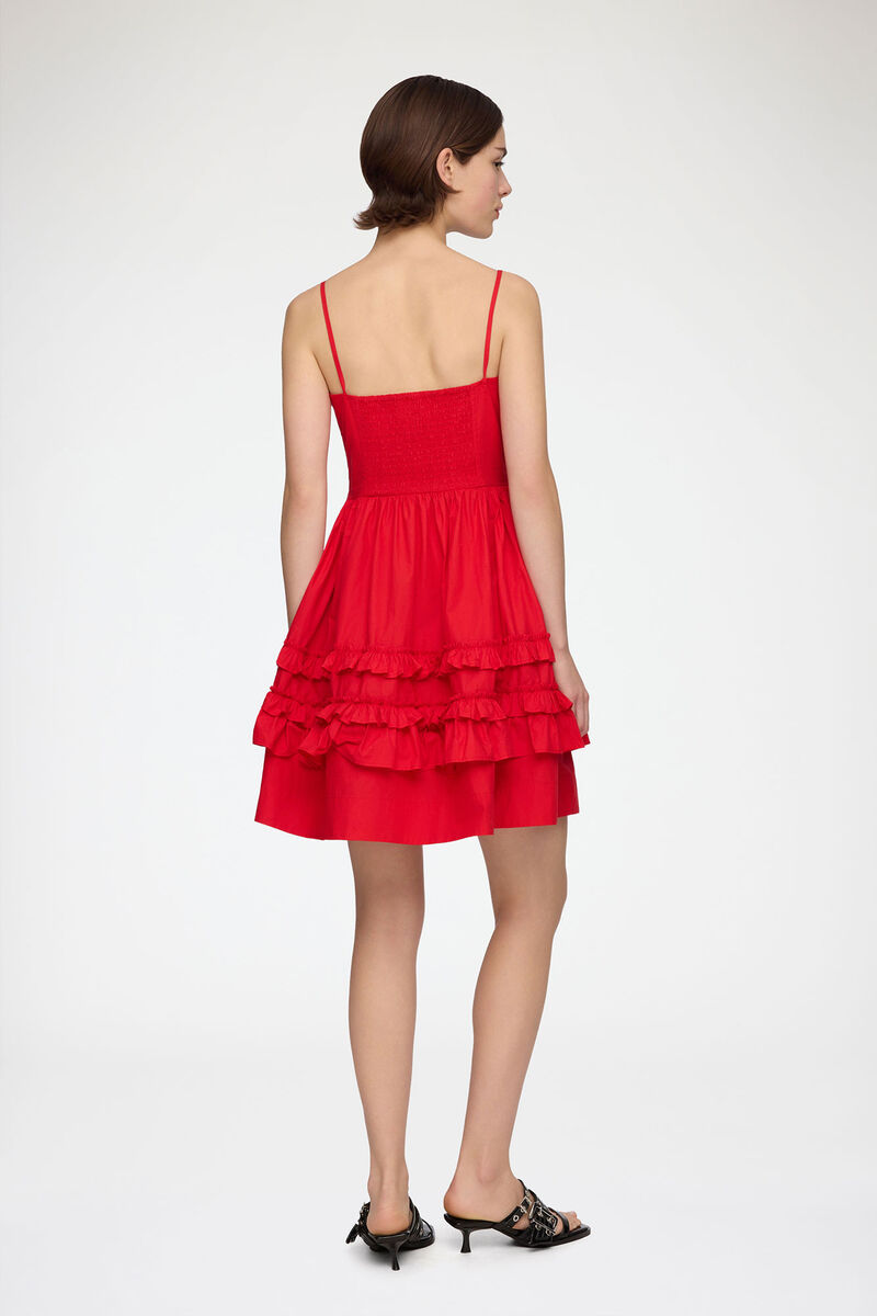Dress in Red Cotton, Organic Cotton, in colour Racing Red - 2 - GANNI