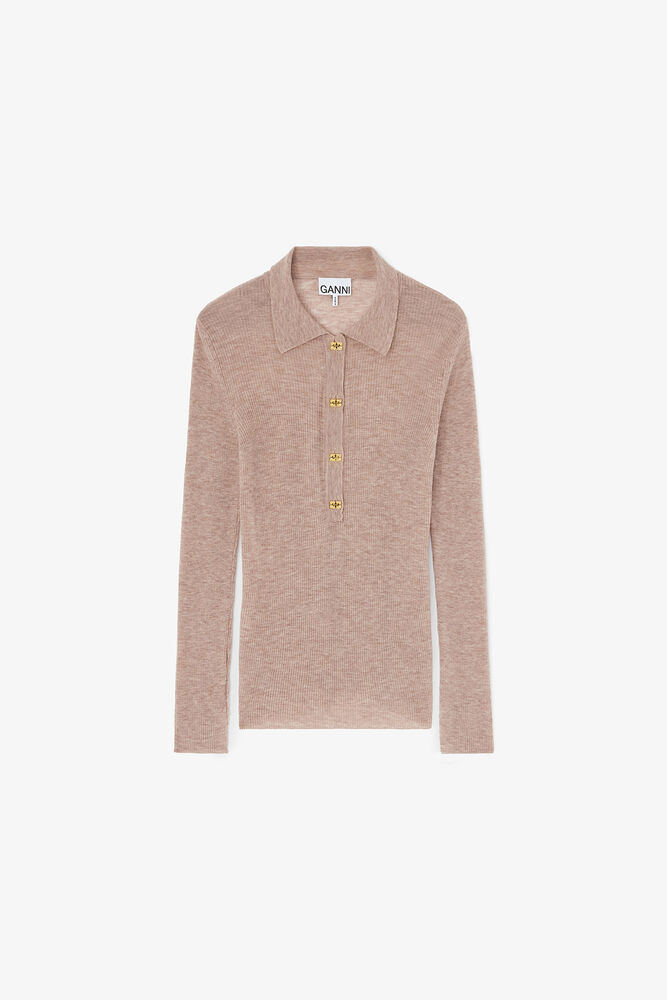 Polo Shirt in Sheer Wool, Safari
