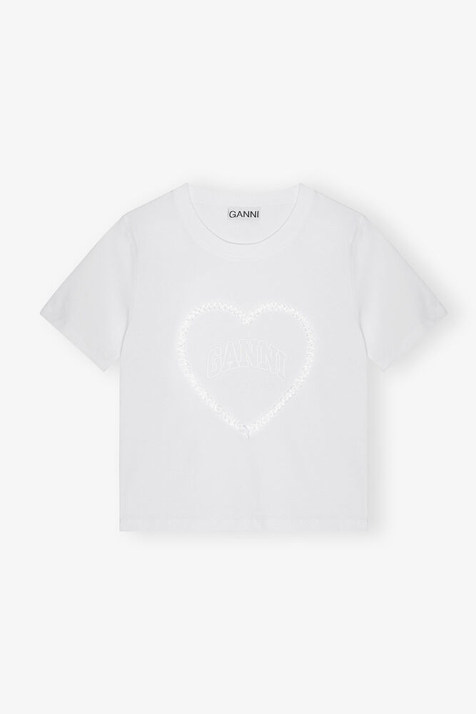 White Cropped Heart T-Shirt, Bright White