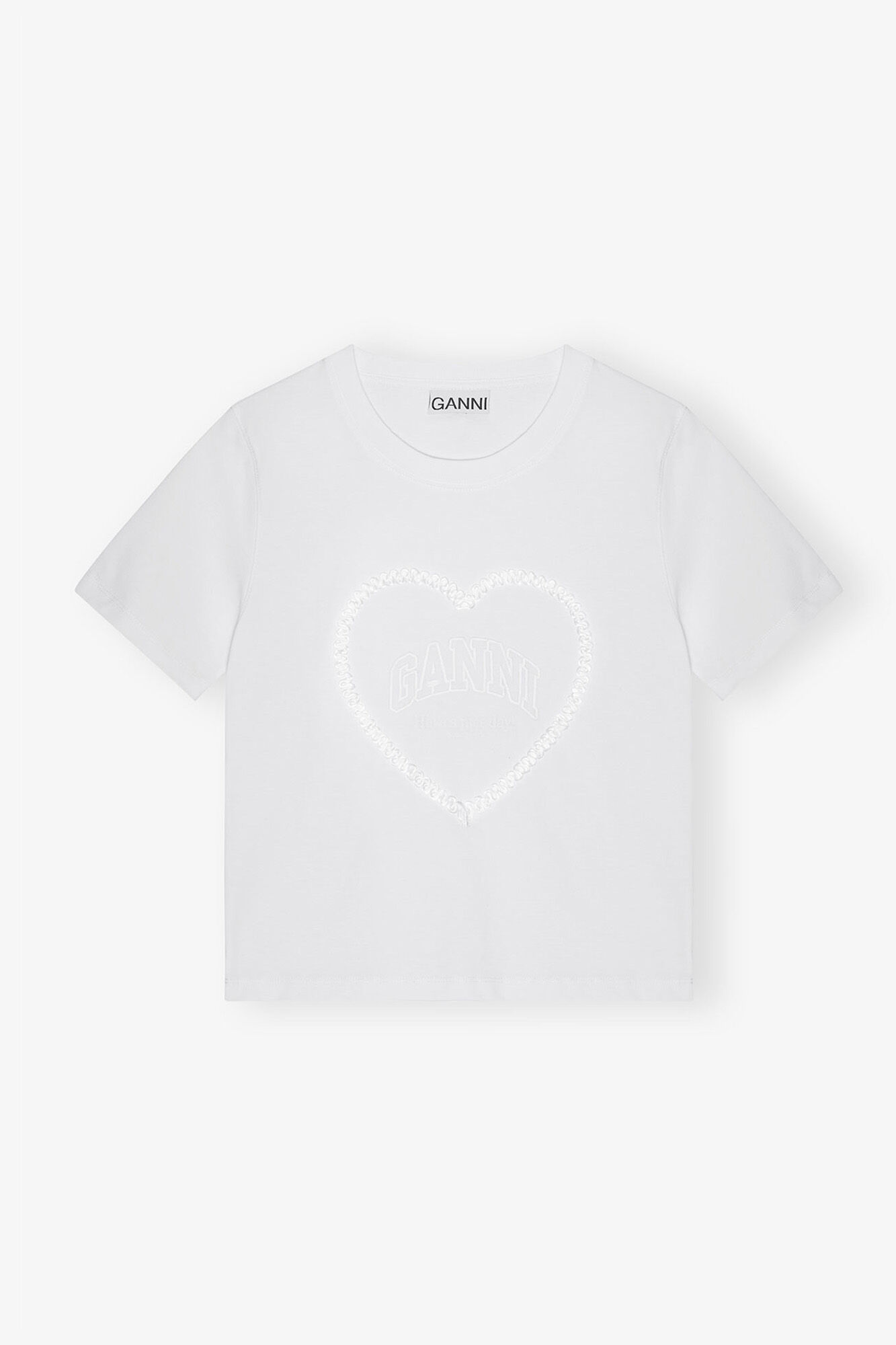 White Cropped Heart T-Shirt, Organic Cotton, in colour Bright White - 1 - GANNI