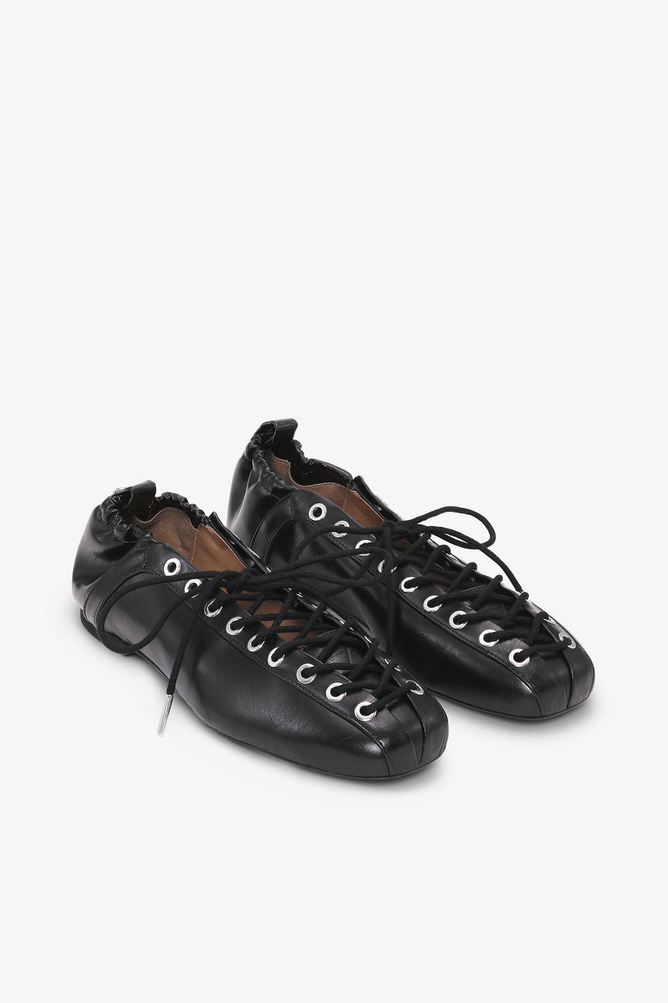 Lace-Up Ballerinas in Black Oleatex, Oleatex™, in colour Black - 2 - GANNI