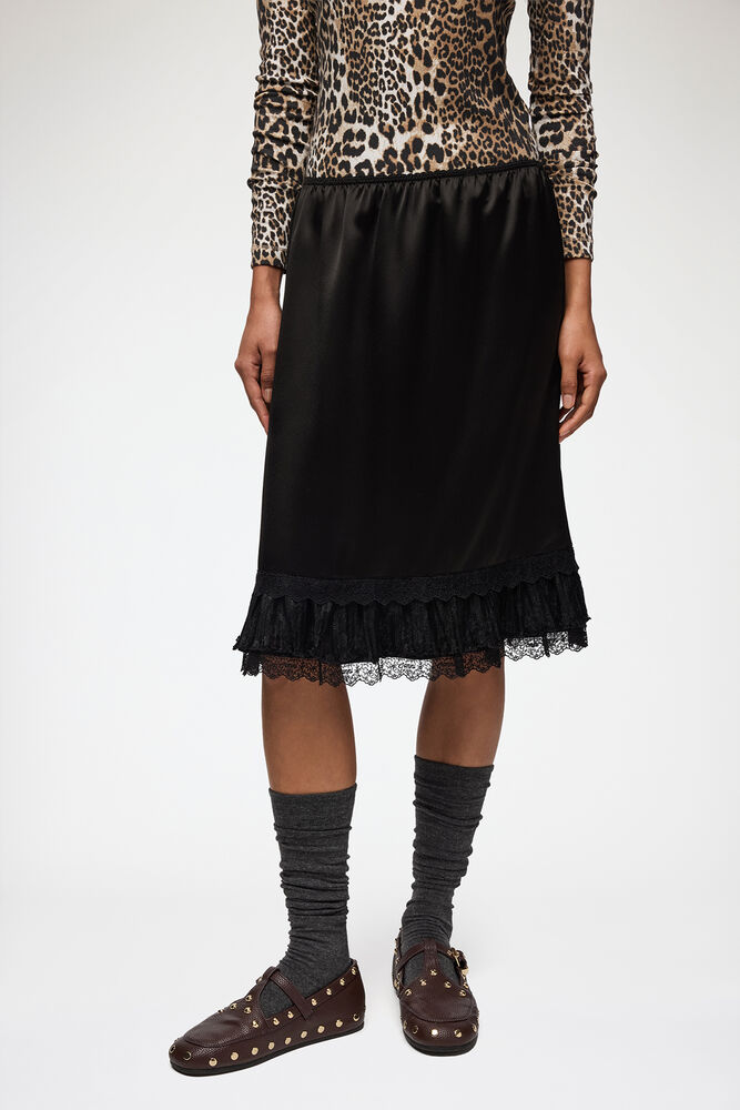 Skirt in Frill Satin, Black