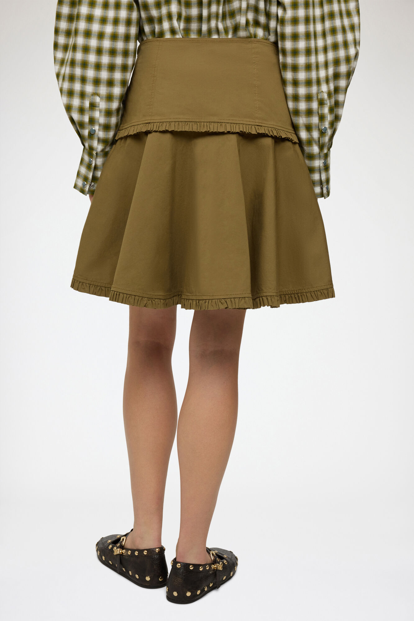 Skirt in Stretch Cotton, Organic Cotton, in colour Military Olive - 3 - GANNI