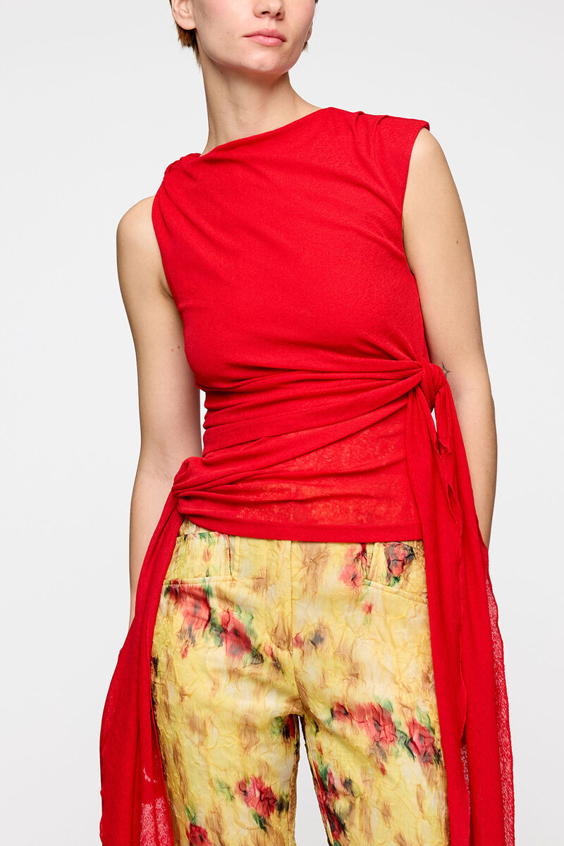 Top in Marl Mesh, Recycled Polyester, in colour Goji Berry - 2 - GANNI