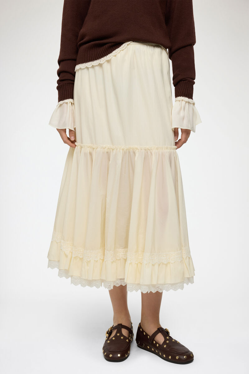 Skirt in White Nylon, Recycled Polyamide, in colour Egret - 2 - GANNI