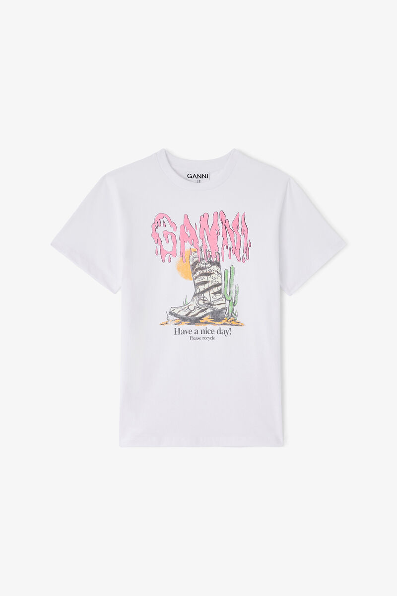 T-skjorte med cowboystøvel i sebra, Organic Cotton, in colour Bright White - 1 - GANNI