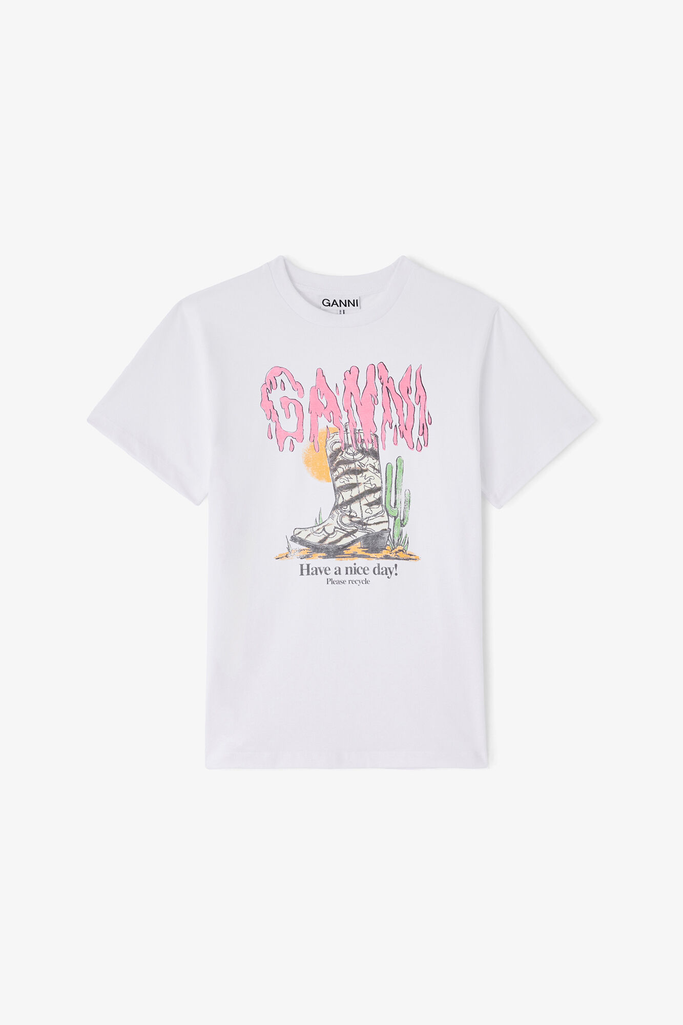 T-skjorte med cowboystøvel i sebra, Organic Cotton, in colour Bright White - 1 - GANNI