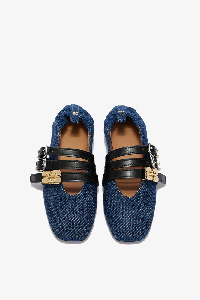 Sue Triple Ballerina in Denim, Dark Blue Vintage