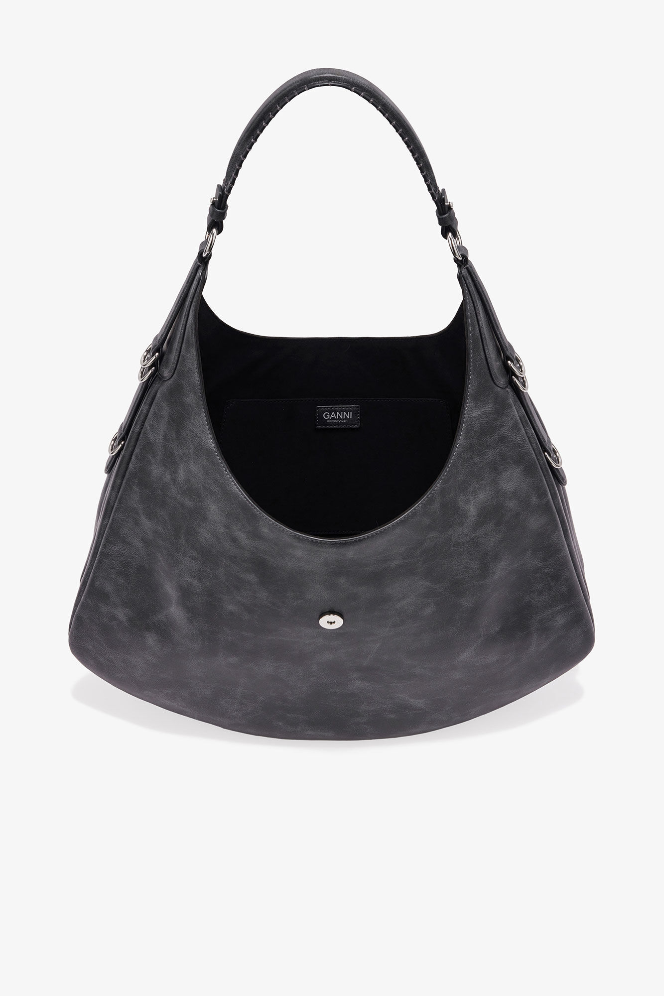 Large Kat Bag in Grey, Recycled Leather, in colour Ebony - 3 - GANNI