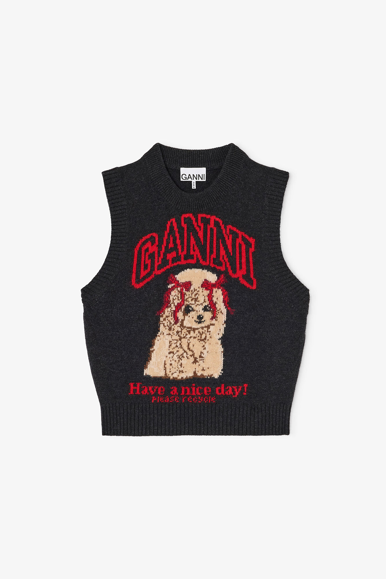 Graphic Wool Vest, Wool, in colour Black Sand - 1 - GANNI