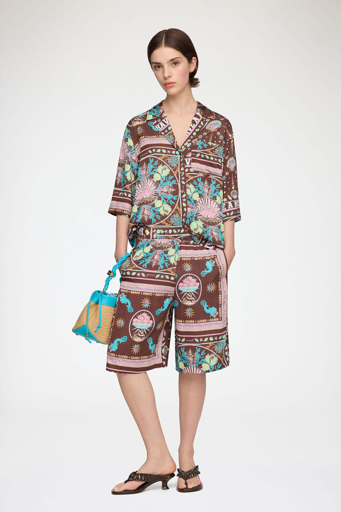 Shorts in Printed Twill, Chicory Coffee