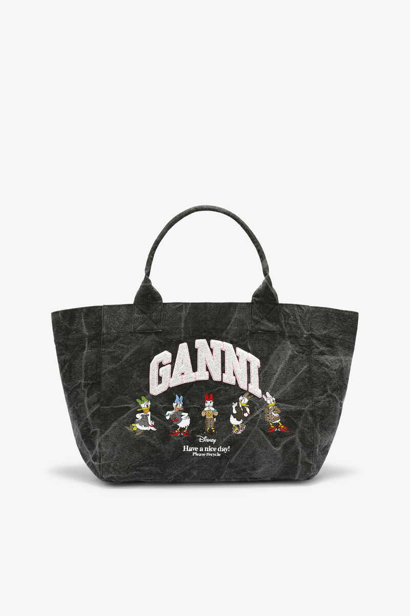 Tote Medium Daisy Duck in Bleached Cotton, Recycled Cotton, in colour Black Oyster - 1 - GANNI