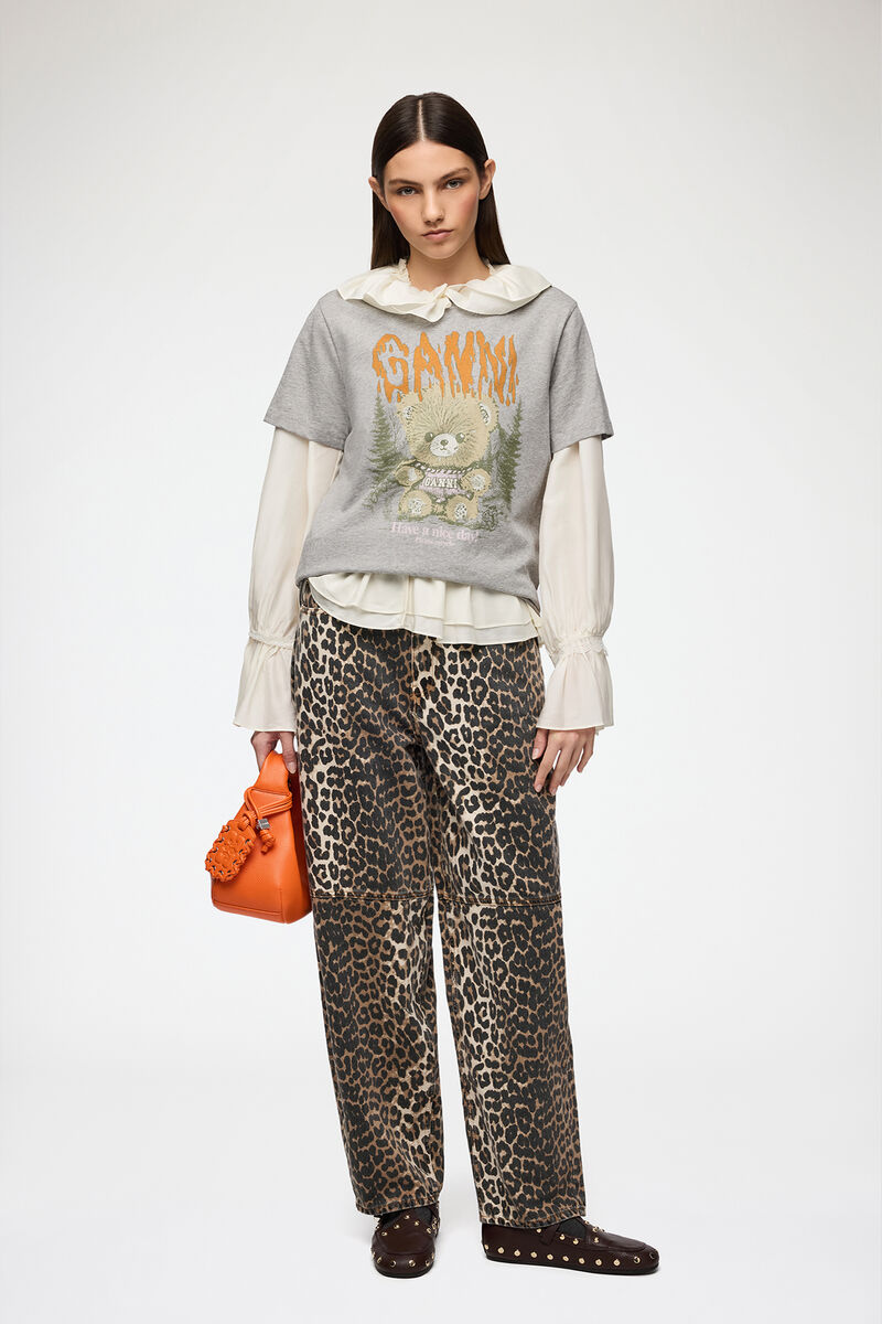 Stary Jeans in Leopard, Organic Cotton, in colour Almond Milk - 1 - GANNI