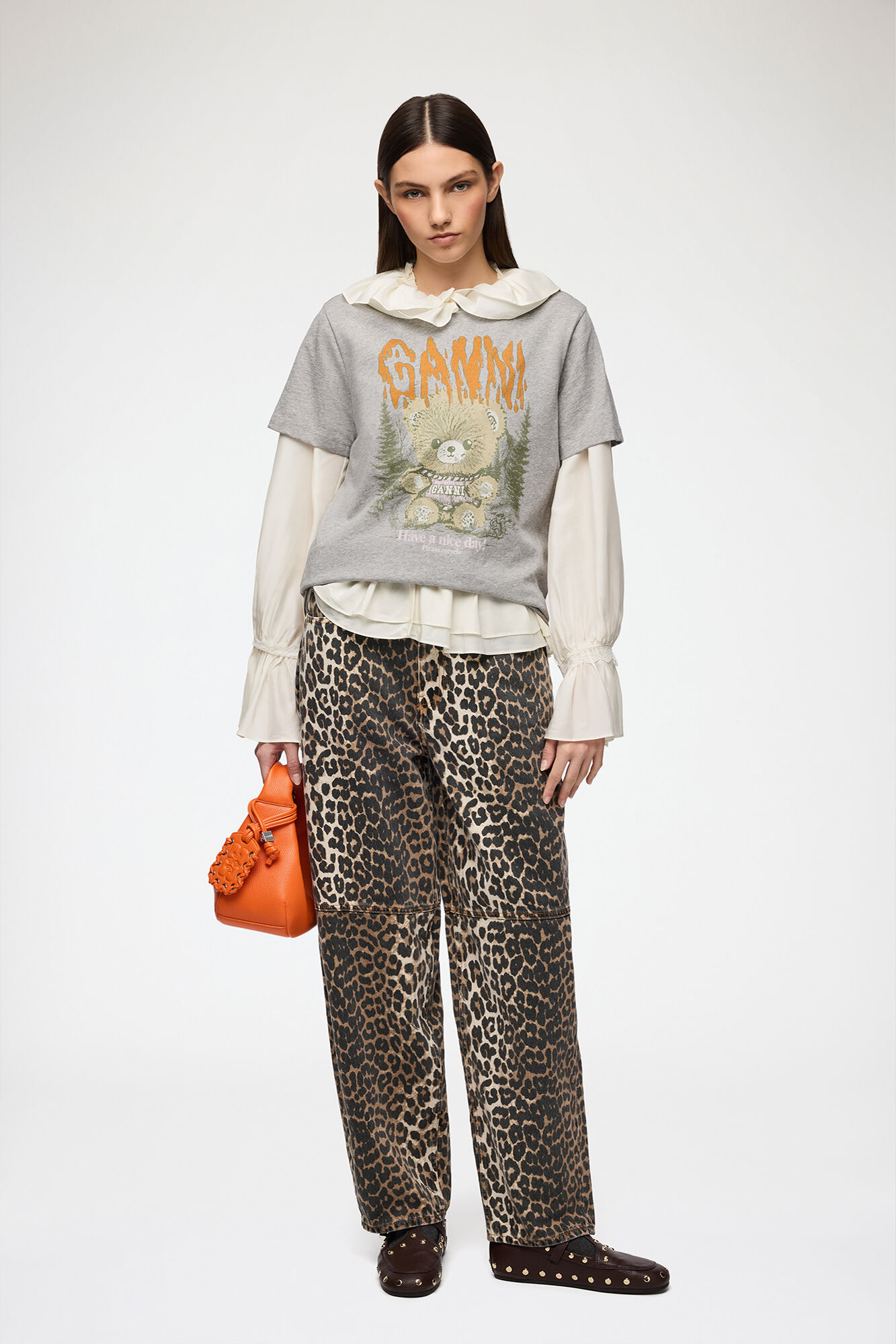 Stary Jeans in Leopard, Organic Cotton, in colour Almond Milk - 1 - GANNI