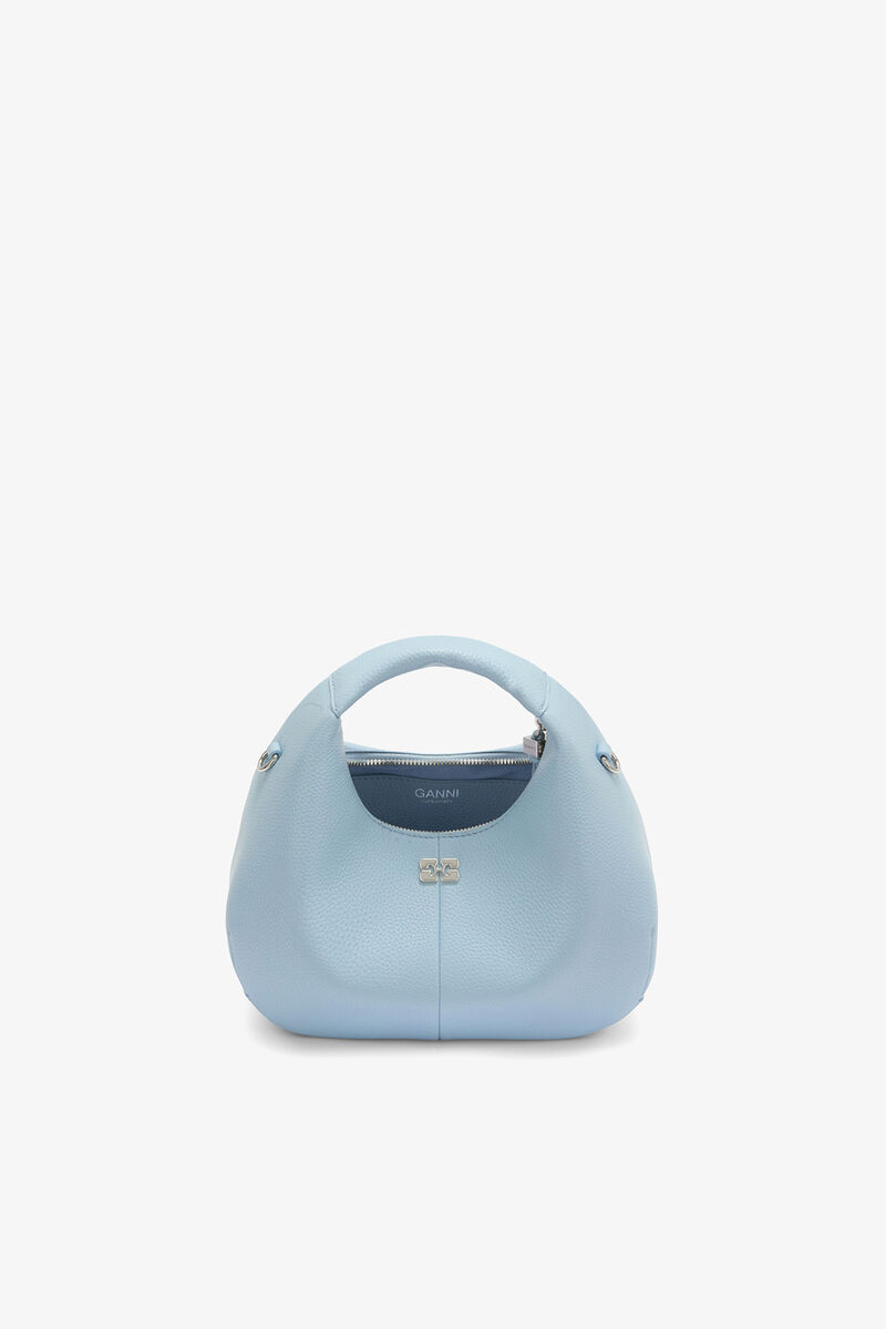 Mini Hobo Bag in Grained Blue, Recycled Polyester, in colour Celestial Blue - 3 - GANNI