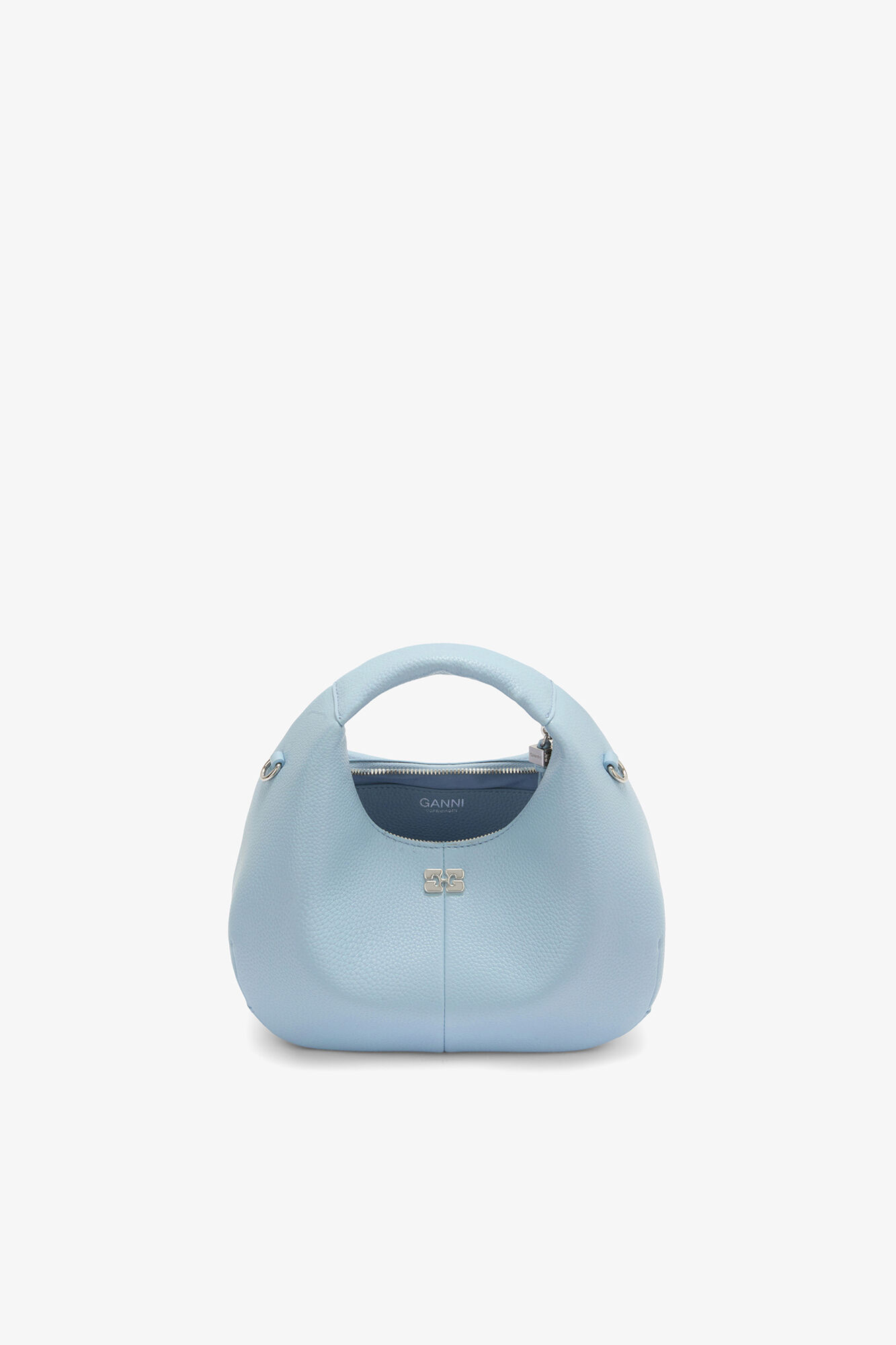 Mini Hobo Bag in Grained Blue, Recycled Polyester, in colour Celestial Blue - 3 - GANNI