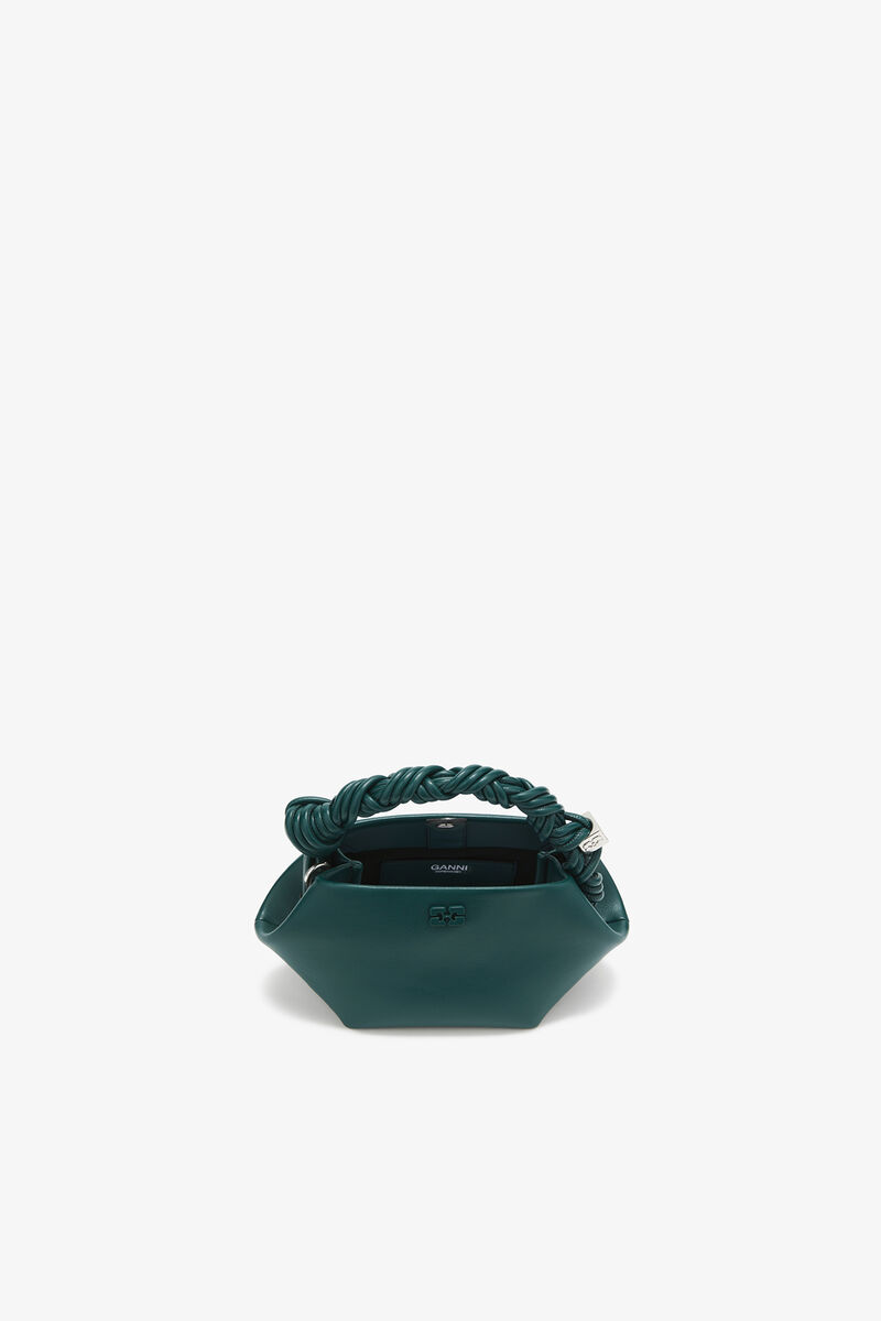 Mini Bou Bag in Green, Recycled Leather, in colour Dark Green - 3 - GANNI