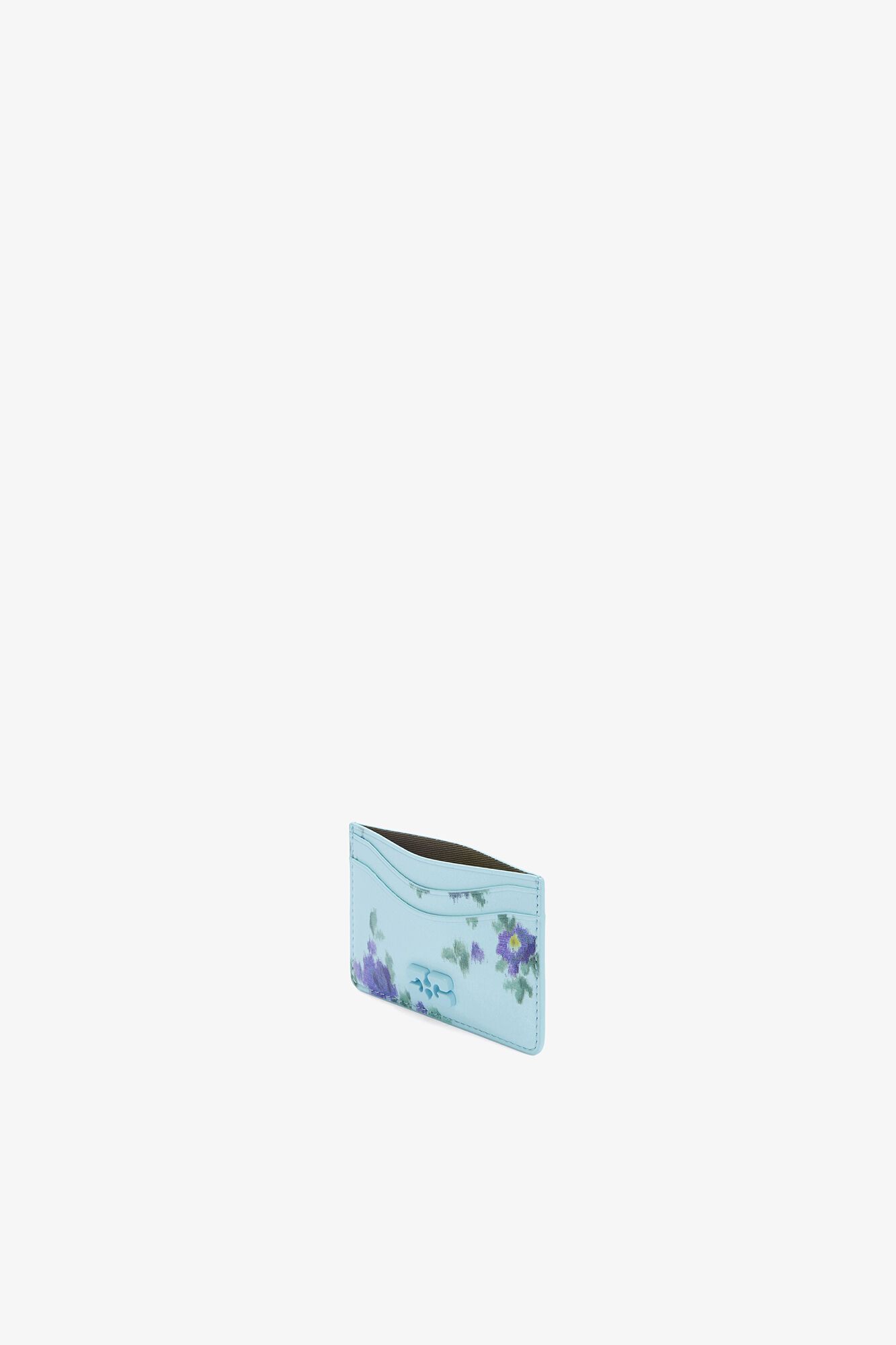Bou Card Holder in Blue, Recycled Leather, in colour Iced Aqua - 3 - GANNI