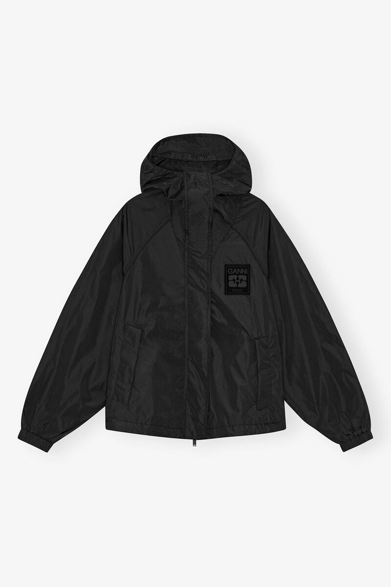 Black Nylon Jacket, Recycled Nylon, in colour Black - 1 - GANNI