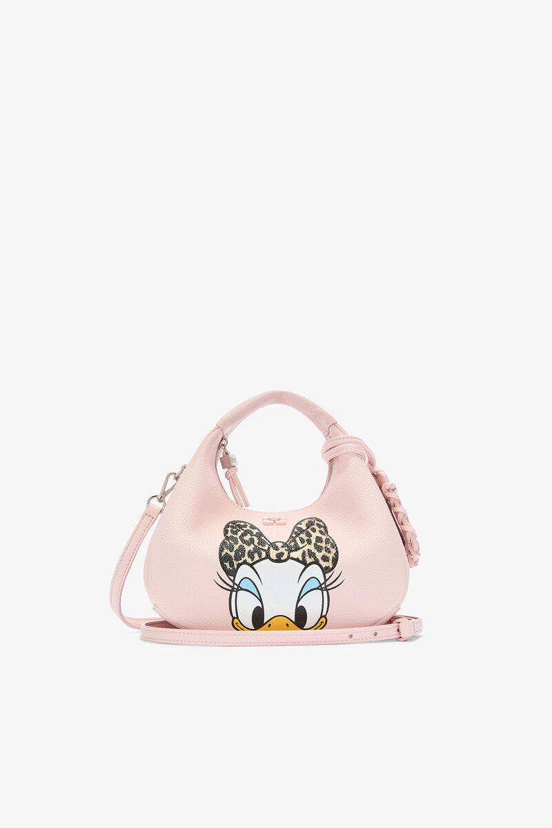 Daisy Duck Mini Hobo Bag in Grained Pink, Recycled Polyester, in colour Chalk Pink - 1 - GANNI