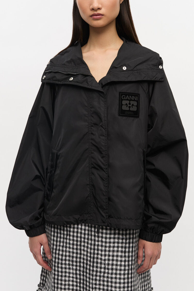 Black Nylon Jacket, Recycled Nylon, in colour Black - 1 - GANNI
