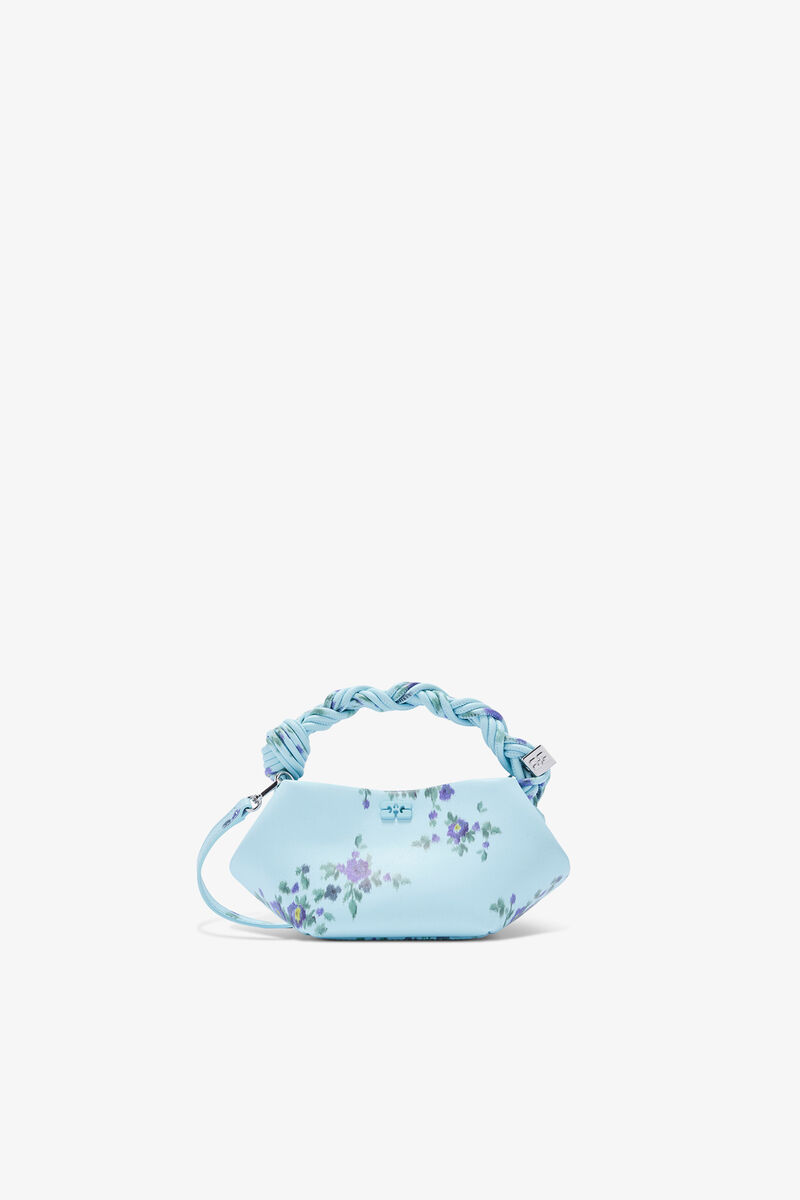 Mini Bou Bag in Printed Blue, Recycled Leather, in colour Iced Aqua - 1 - GANNI