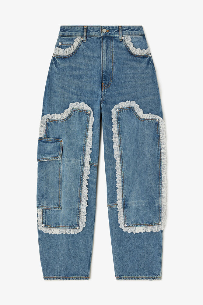 Audri jeans med spets i styv denim, Dark Blue Vintage