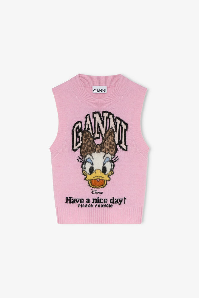 Knit Vest with Daisy Duck Graphic, Chalk Pink
