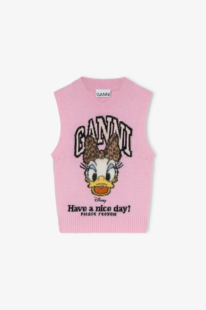 Pullunder mit Daisy-Duck-Grafik, Wool, in colour Chalk Pink - 1 - GANNI
