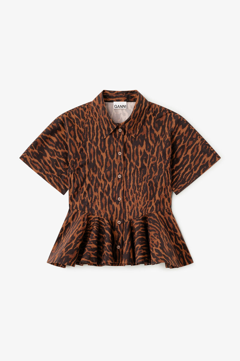 Hemd aus Baumwolle in Leopard, Organic Cotton, in colour Rawhide - 1 - GANNI