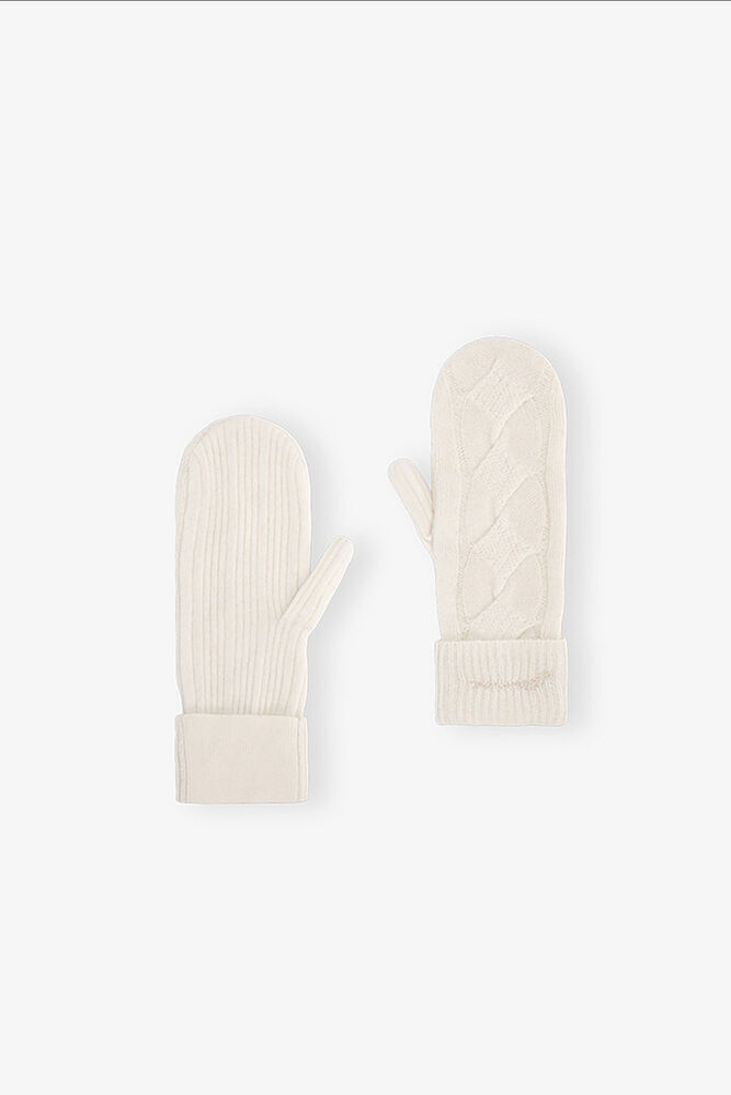 White Cashmere Mix Mittens, Egret