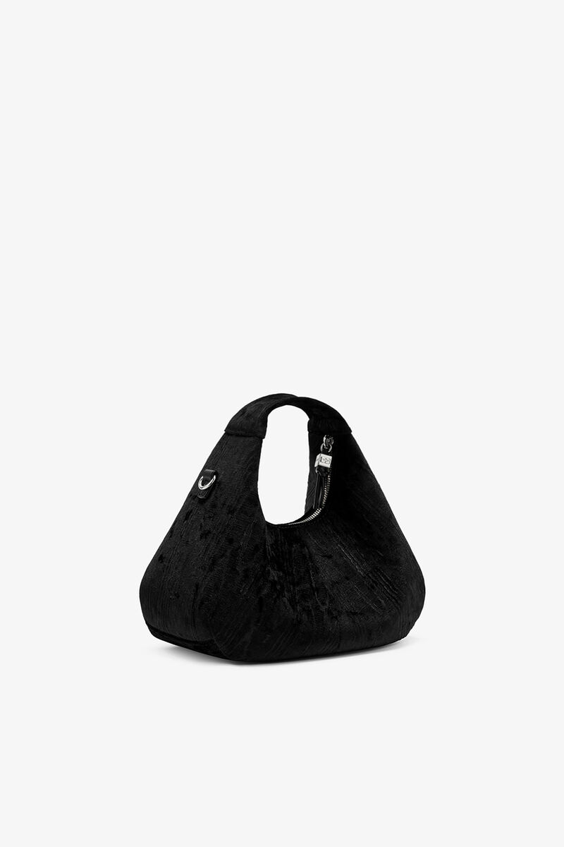 Mini Hobo Bag in Velvet Moiré, Recycled Polyester, in colour Black - 2 - GANNI