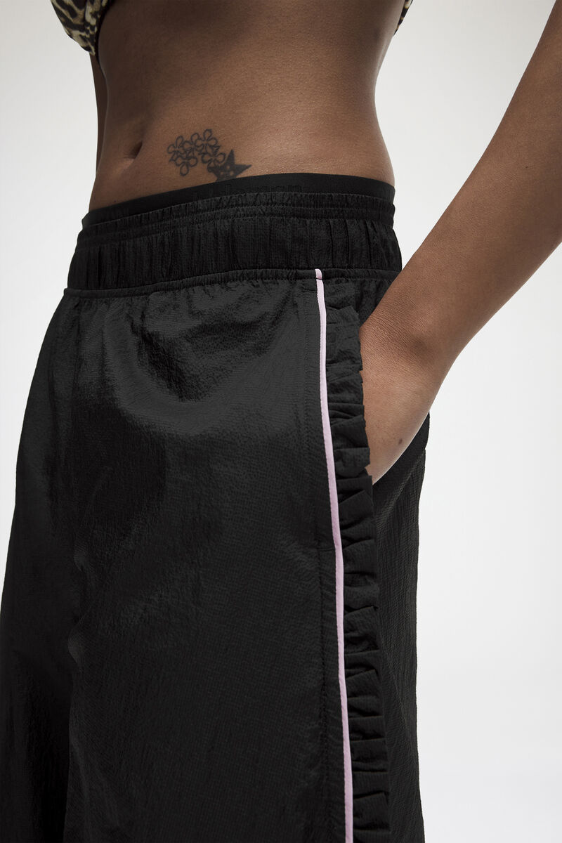 Ruffle-Trim Textured MR Pants, Recycled Polyamide, in colour Black - 4 - GANNI