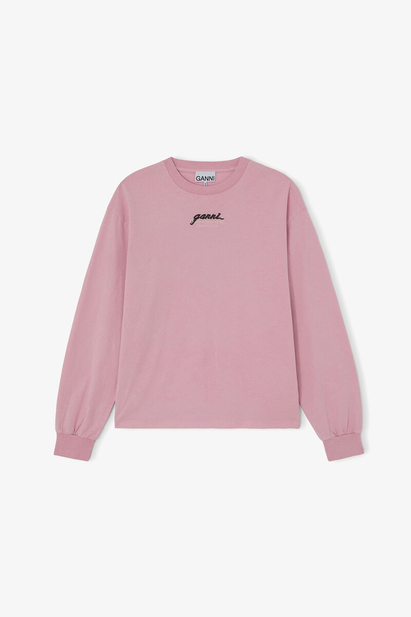 Langarm-T-Shirt mit Pferdemotiv, Organic Cotton, in colour Chalk Pink - 1 - GANNI