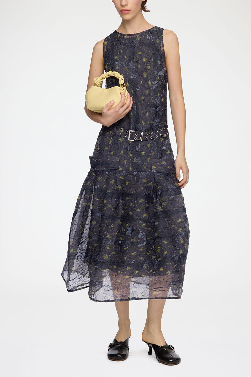 Dress in Shibori Organza, Recycled Polyester, in colour Black Sand - 1 - GANNI
