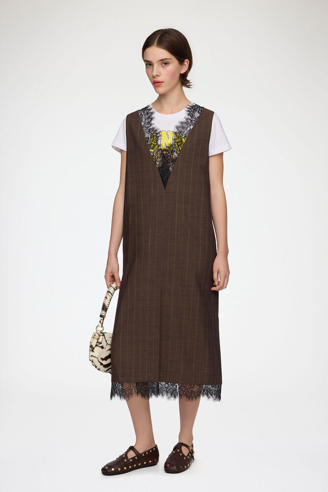 Dress in Brown Pinstripe Wool, Rain Drum