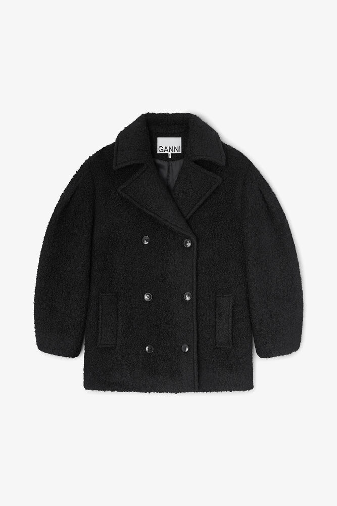 Svart bouclé-kåpe i midilengde, Black