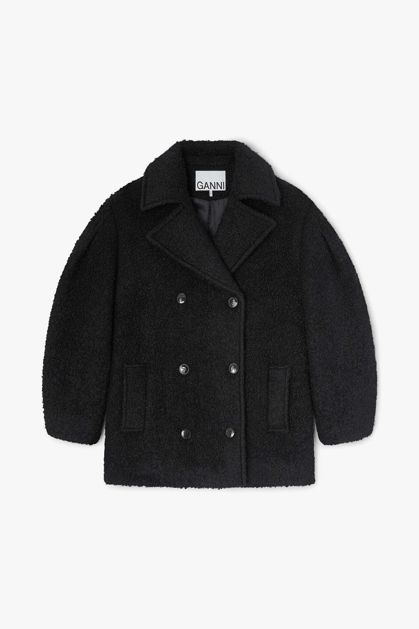 Svart bouclé-kåpe i midilengde, Wool, in colour Black - 1 - GANNI