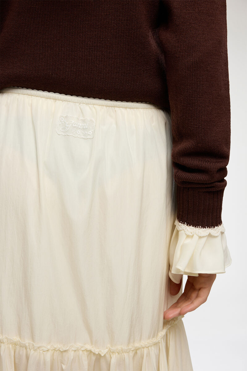 Skirt in White Nylon, Recycled Polyamide, in colour Egret - 4 - GANNI