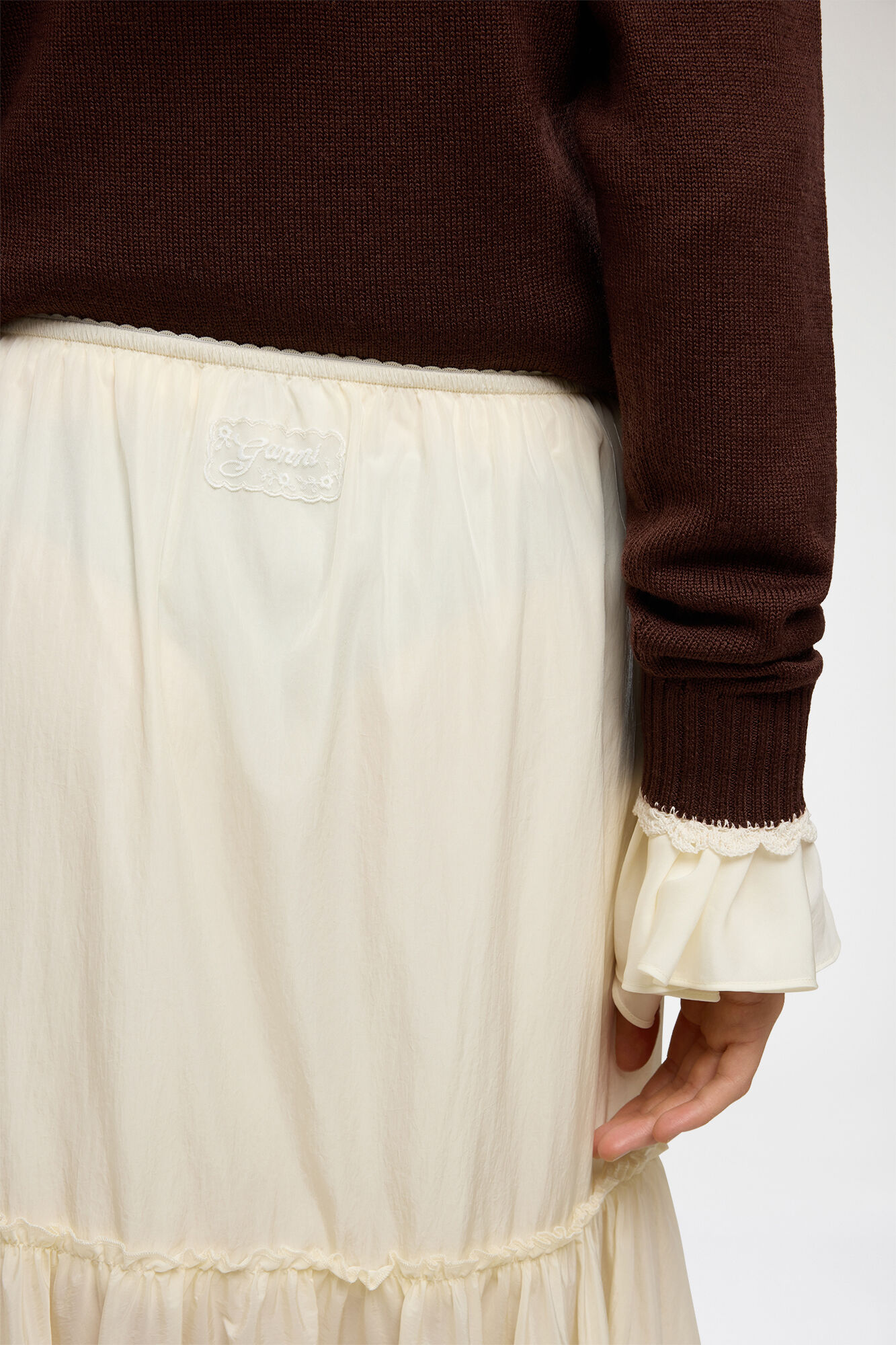 Skirt in White Nylon, Recycled Polyamide, in colour Egret - 4 - GANNI