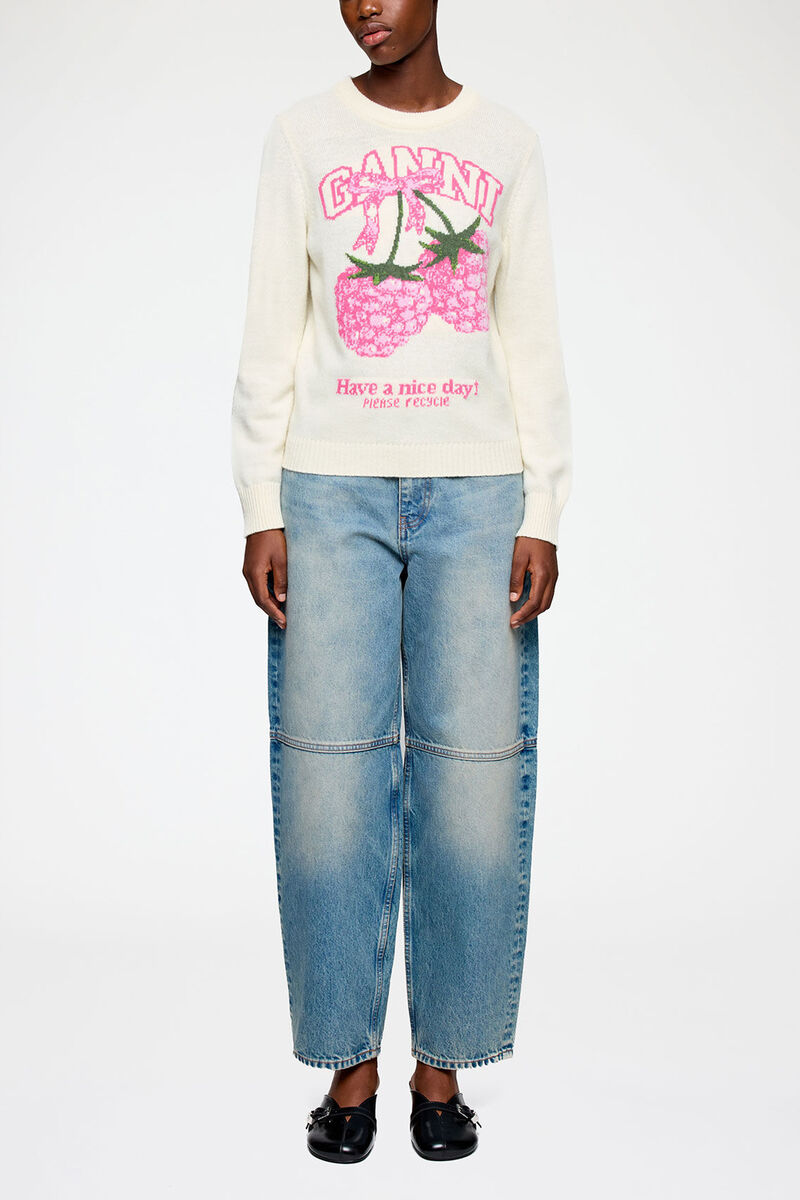Jumper in Graphic Wool, Wool, in colour Egret - 2 - GANNI