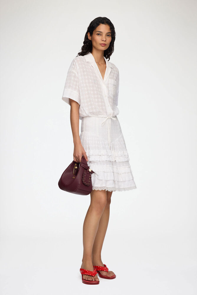 Skirt in White Broderie Anglaise, Bright White