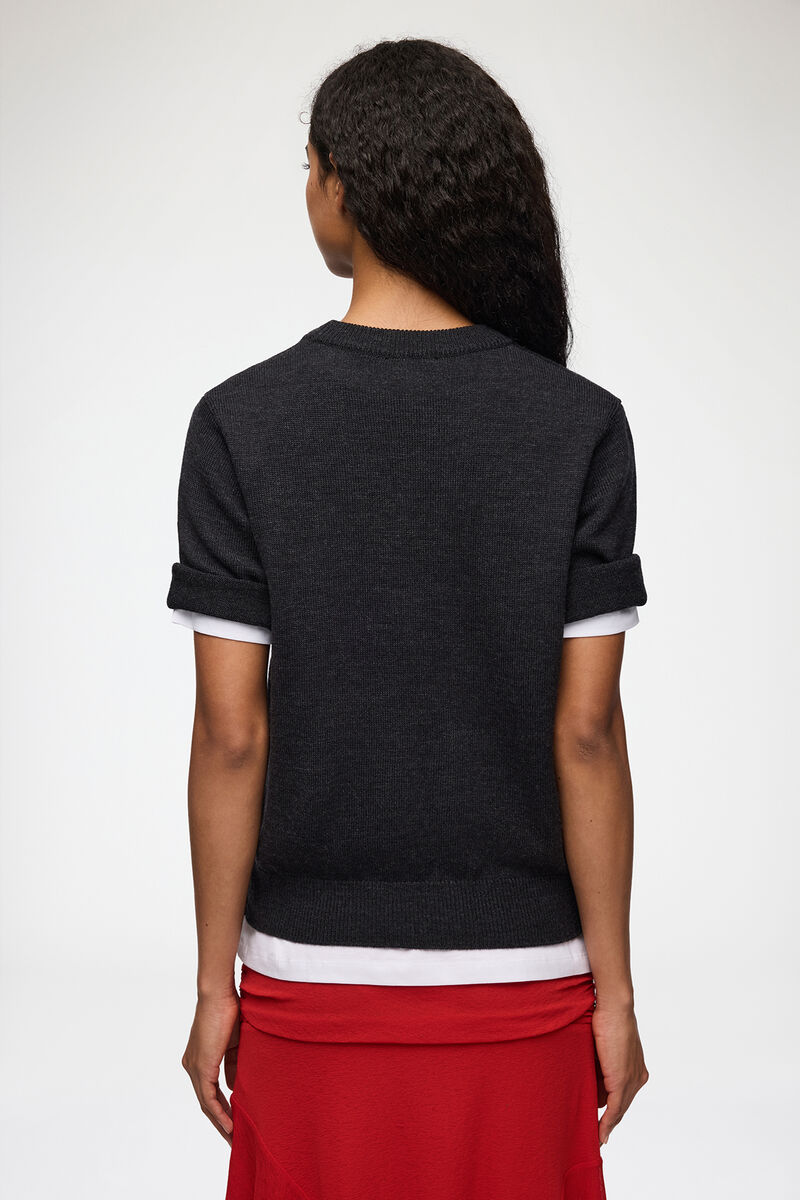 Tee in Merino, Wool, in colour Phantom - 3 - GANNI